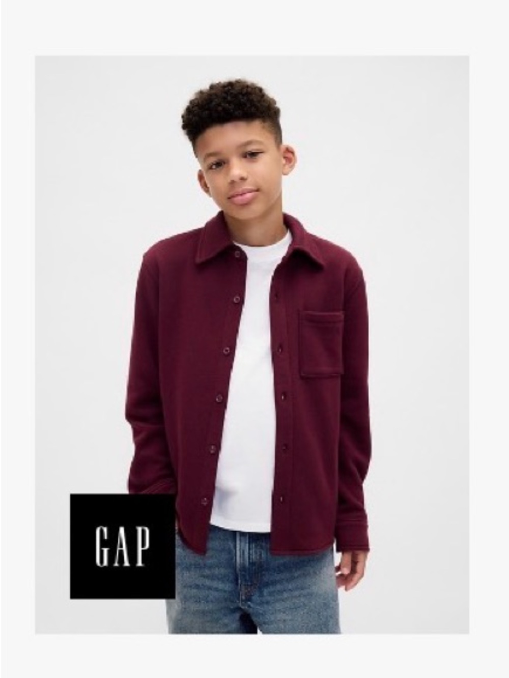GAP Long-Sleeve Button-Down Shirt Jacket in Burgundy
